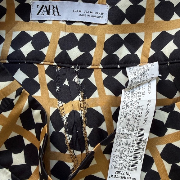 ZARA Printed Wide Leg Pants Geometric Camel & Black Side Zip Size M Boho - Picture 9 of 14